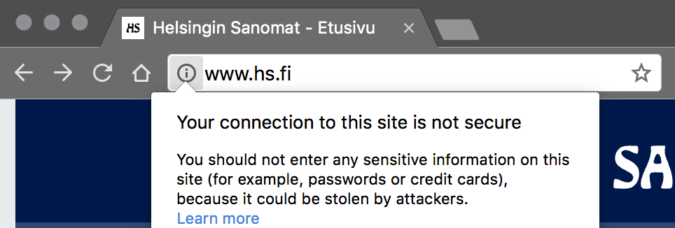 Non-SSL site from Helsingin Sanomat